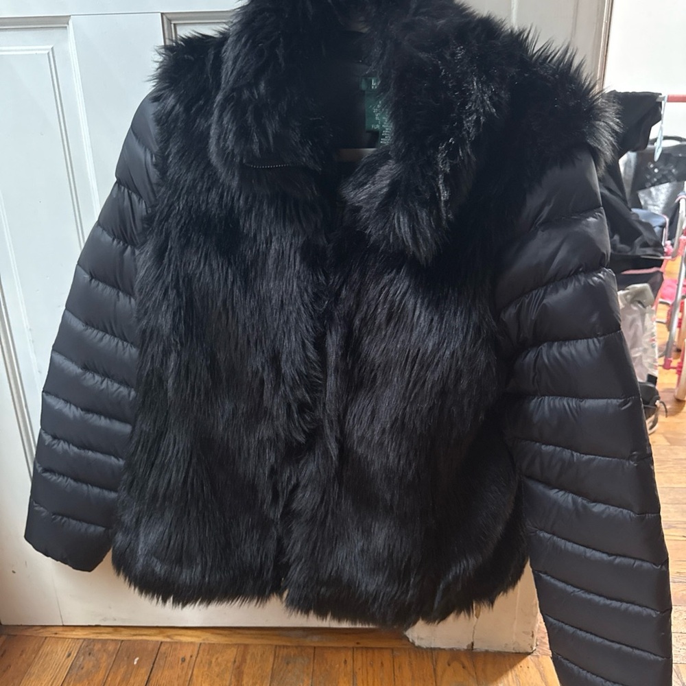 Lauren Ralph Lauren Black Faux Fur Teddy Jacket